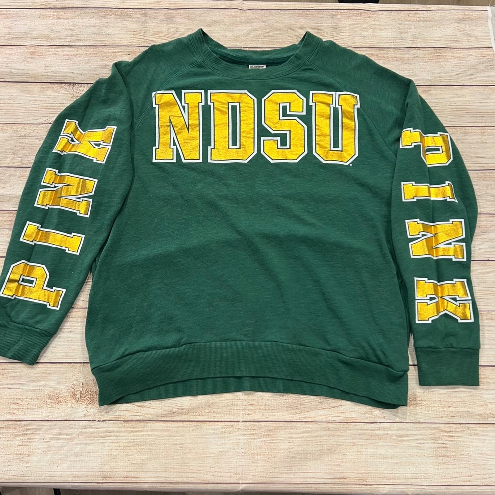 PINK Victoria's Secret NDSU North Dakota State‎ Bison Green Gold Sweatshirt L